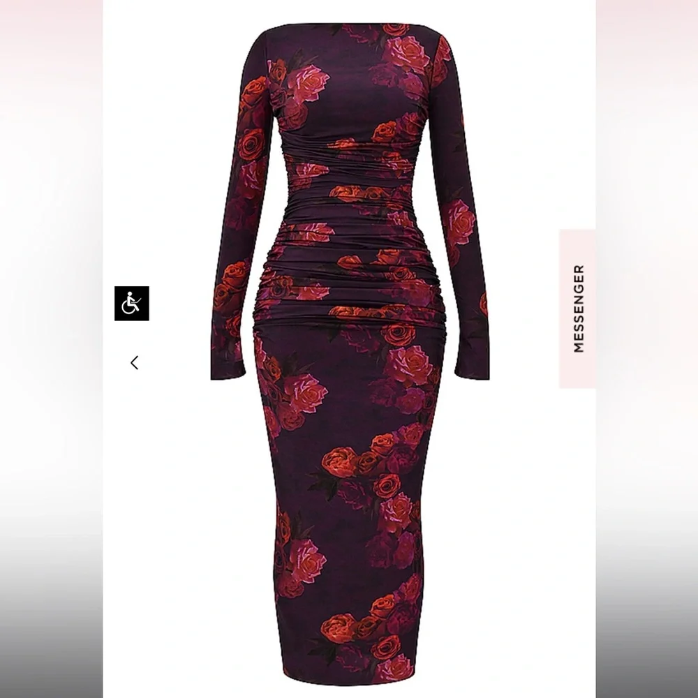 House of CB Lanetta Ruched Long Sleeve Maxi Dress Romantic Floral - Picture 5 of 9